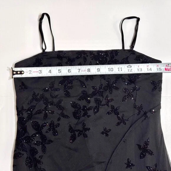 Vtg Y2K Velvet Burnout Floral Dress SzM Sparkle Sheer Stretch Whimsigoth Witchy - Picture 10 of 16